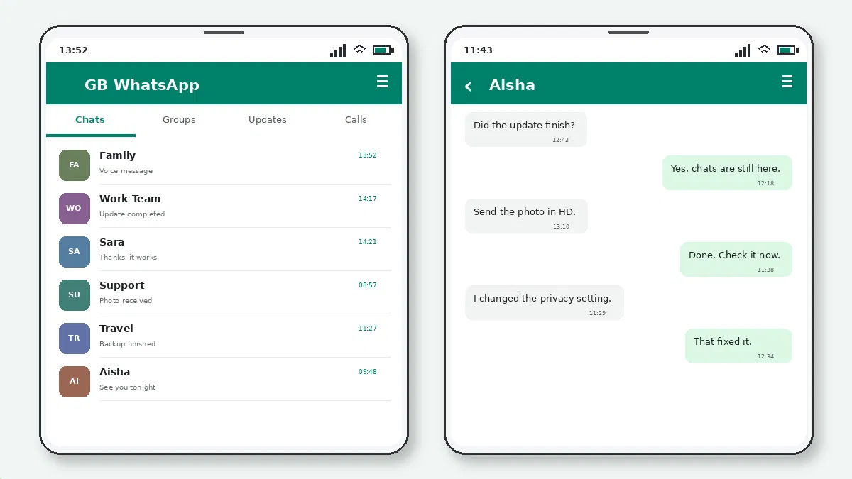 Visual guide for how to export a chat from gb whatsapp.