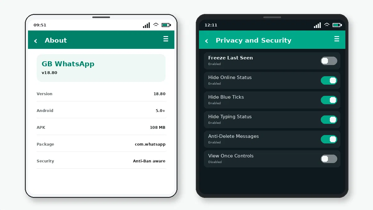 Visual guide for gb whatsapp vs fm whatsapp.
