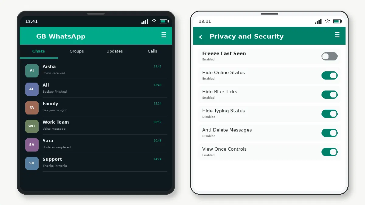 Visual guide for gb whatsapp vs whatsapp plus.