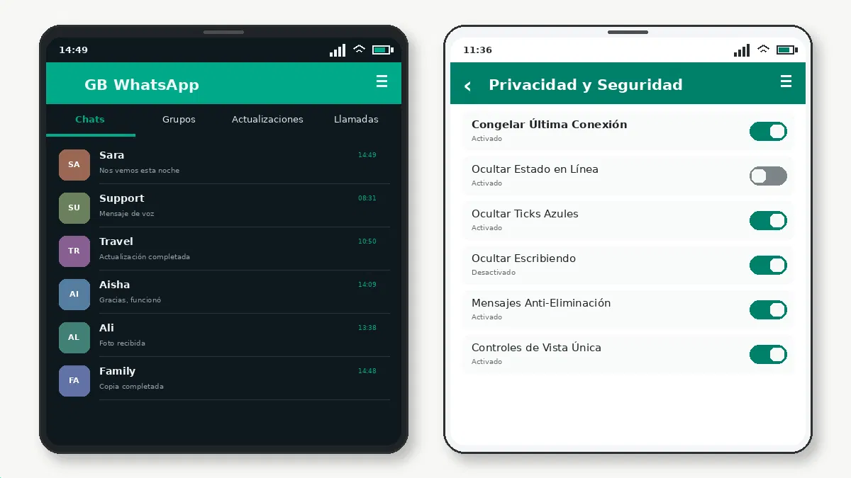 Cómo Ocultar los Ticks Azules en GB WhatsApp — captura de pantalla