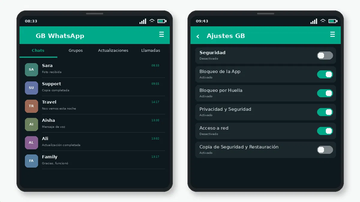 Bloqueo de Chats de GB WhatsApp vs Archivar — captura de pantalla
