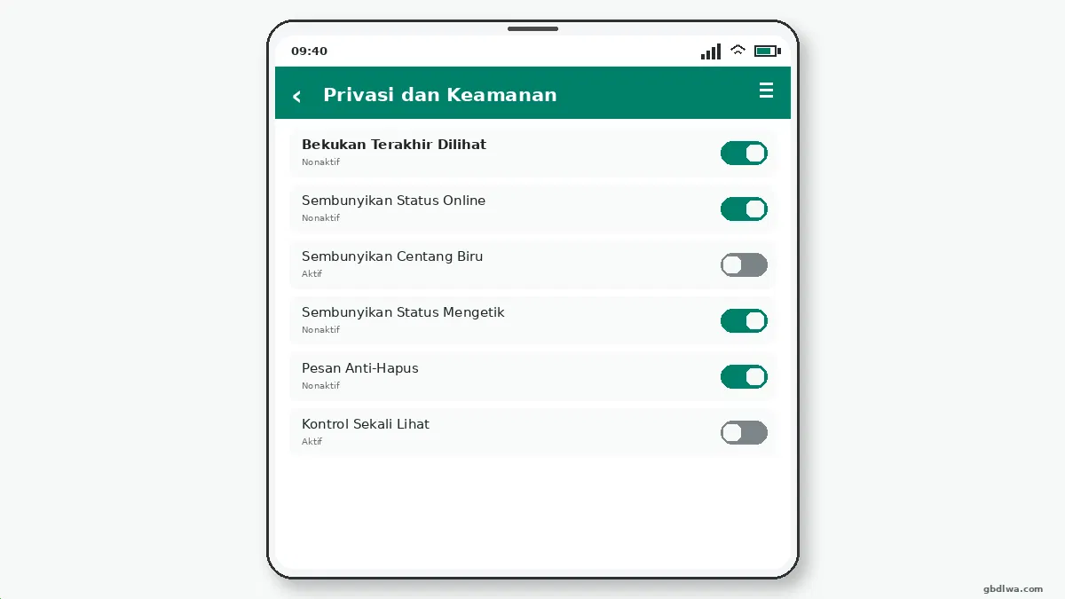 Cara Menyembunyikan Indikator Mengetik dan Merekam di GB WhatsApp — tangkapan layar