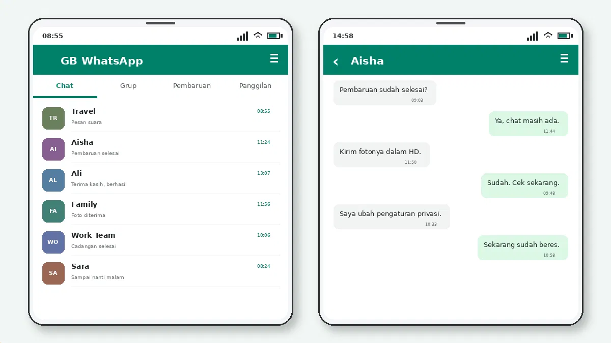 Kunci Chat GB WhatsApp vs Arsip — tangkapan layar