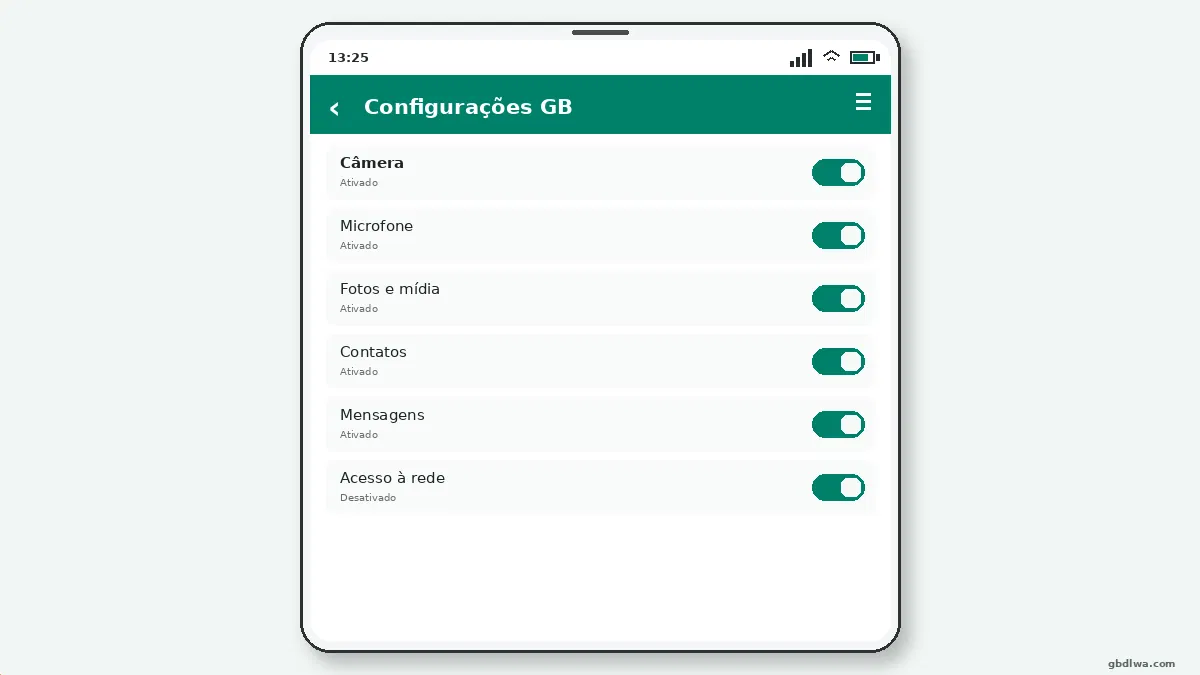 Permissões de Câmera e Microfone do GB WhatsApp — captura de tela