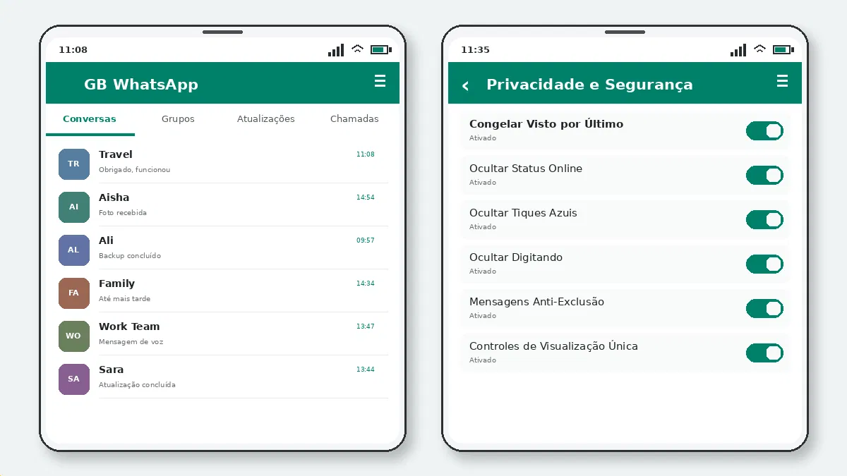 Configurações de Privacidade de Grupos do GB WhatsApp — captura de tela